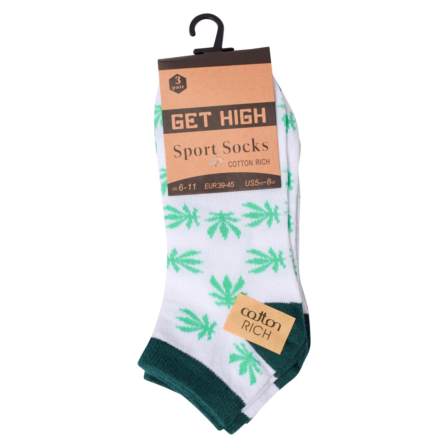 Mens Trainer Socks - Two Tone Ganja Leaf (12 Pairs)