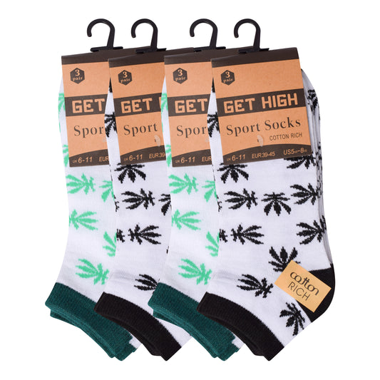 Mens Trainer Socks - Two Tone Ganja Leaf (12 Pairs)