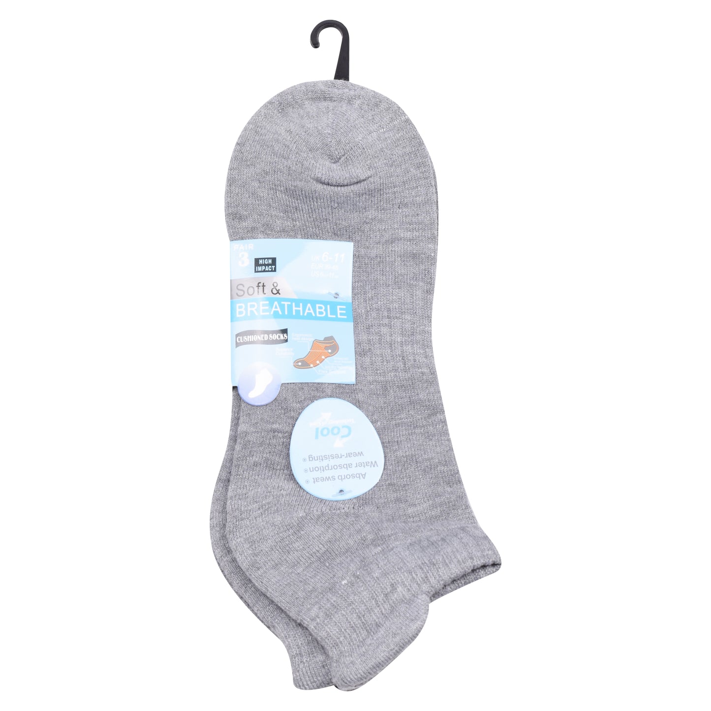 Mens Cushioned Trainer Socks - Grey (12 Pairs)