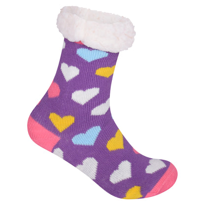 Ladies 4.8 TOG Cosy Slipper Socks - Colourful Hearts