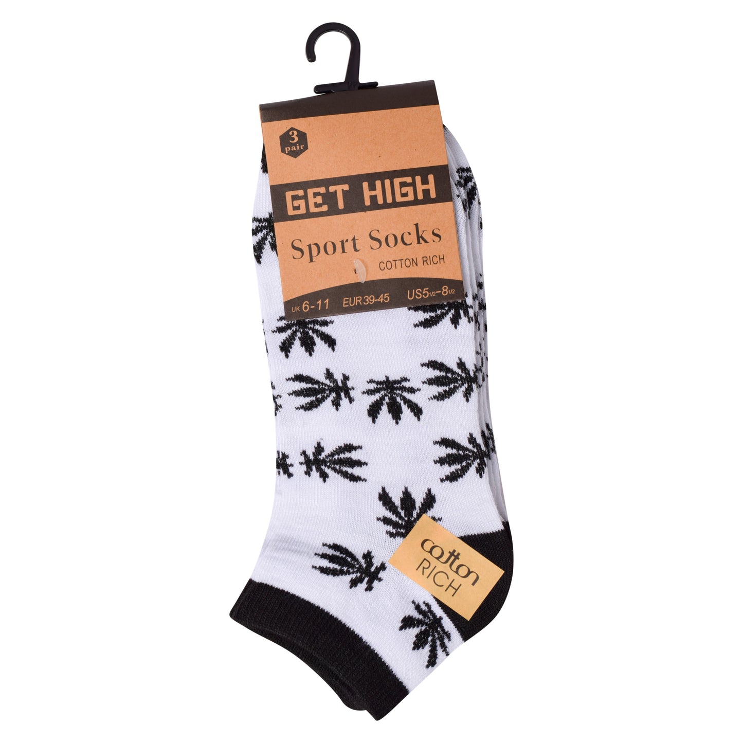 Mens Trainer Socks - Two Tone Ganja Leaf (12 Pairs)
