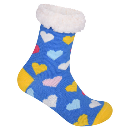 Ladies 4.8 TOG Cosy Slipper Socks - Colourful Hearts