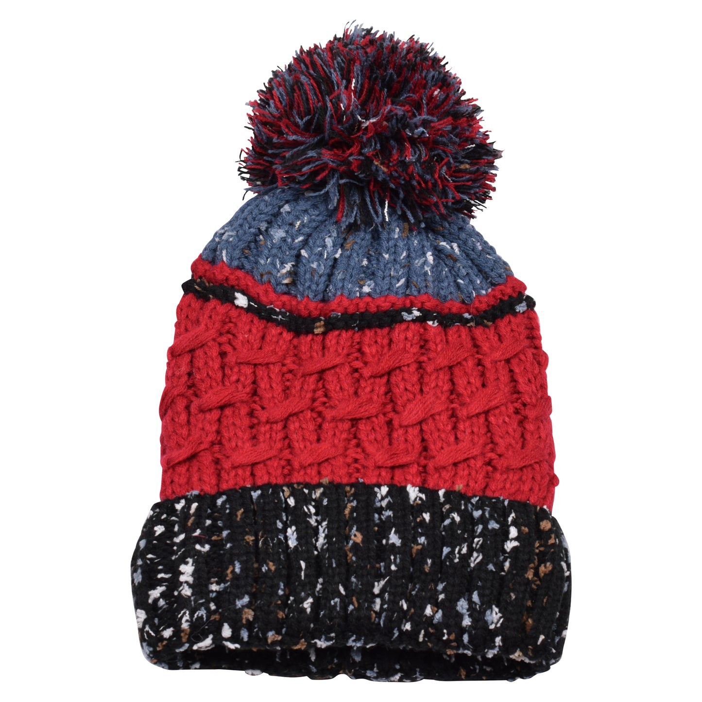 Thin Stripe Pompom Hats - Teddy Fur Fleece Lined