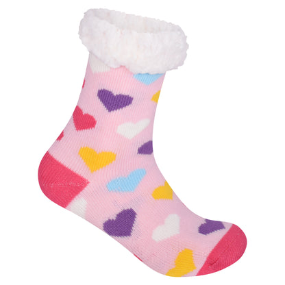 Ladies 4.8 TOG Cosy Slipper Socks - Colourful Hearts