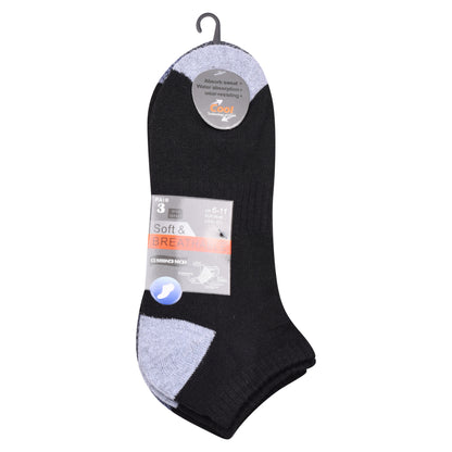 Mens Cushioned Trainer Socks - Black/Contrast Heel (12 Pairs)