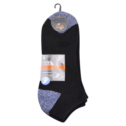 Mens Cushioned Trainer Socks - Black/Contrast Heel (12 Pairs)
