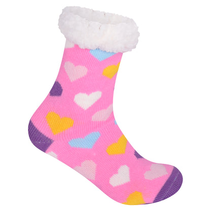 Ladies 4.8 TOG Cosy Slipper Socks - Colourful Hearts