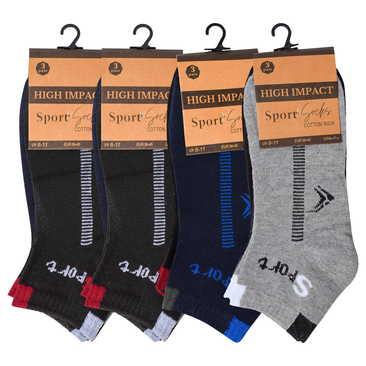 Mens Trainer Socks - Small Stripes (12 Pairs)