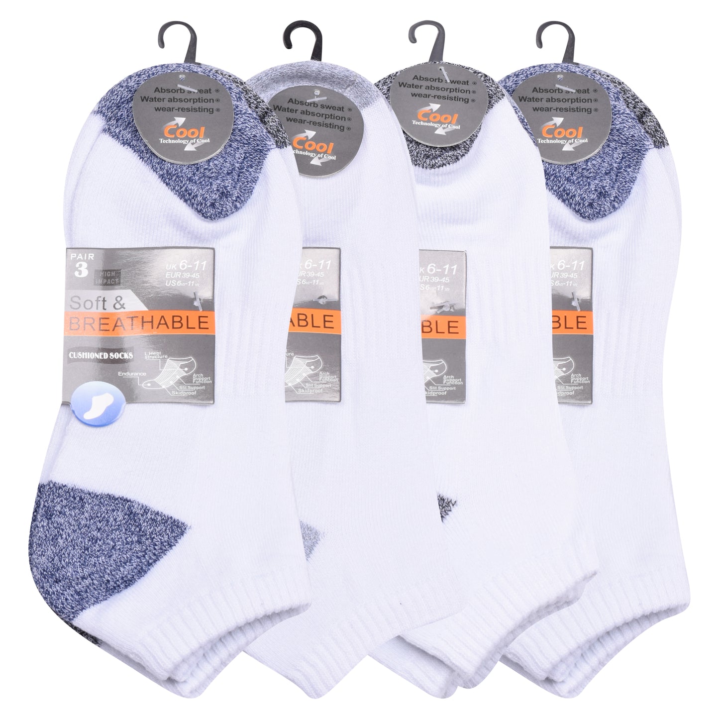 Mens Cushioned Trainer Socks - White H&T (12 Pairs)