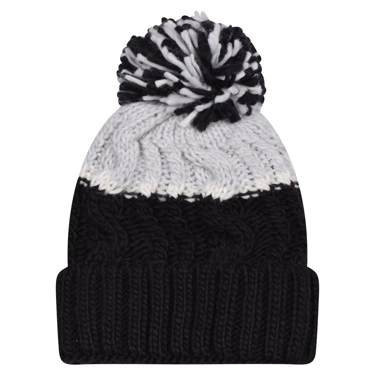 Two Tone Pompom Hats - Teddy Fur Fleece Lined