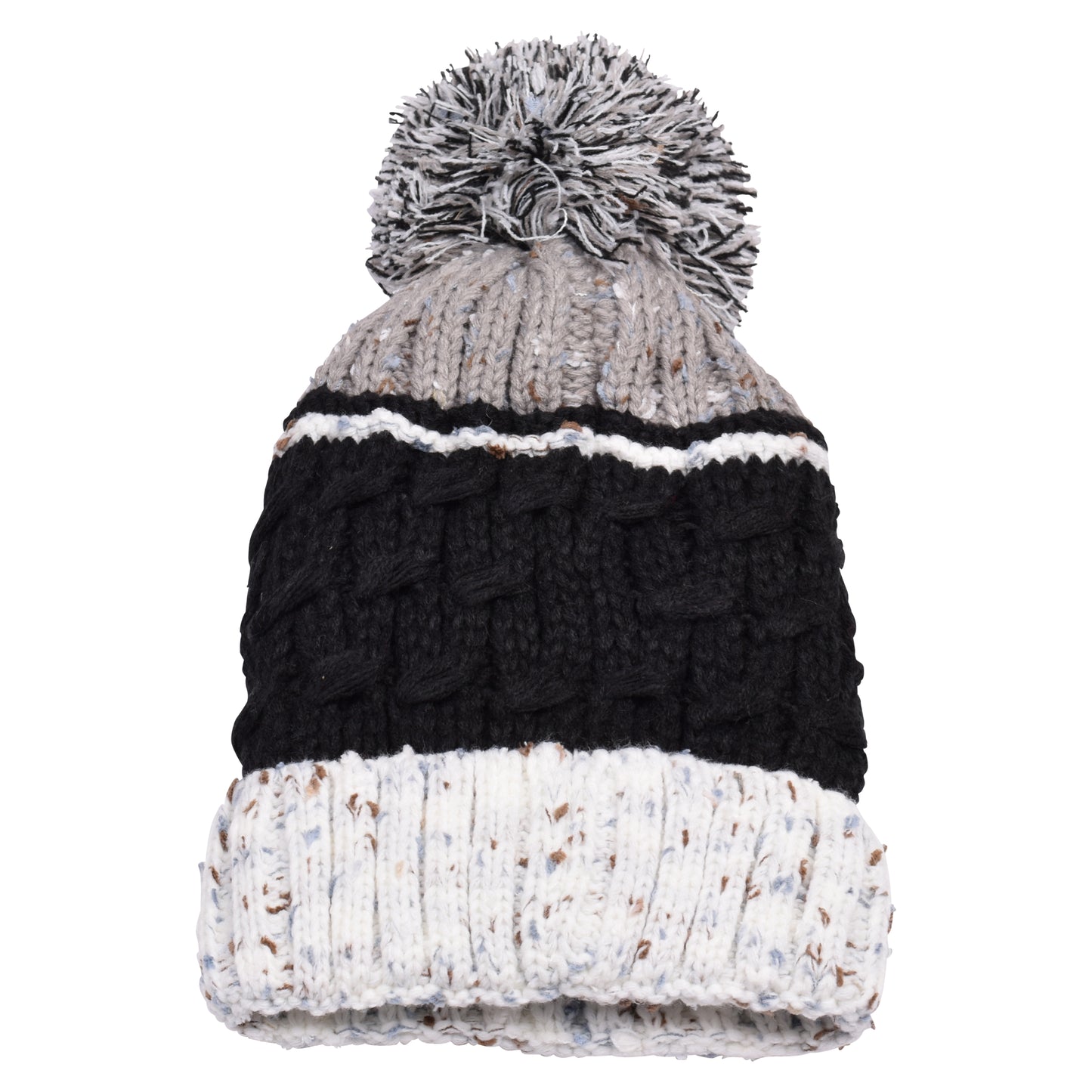 Thin Stripe Pompom Hats - Teddy Fur Fleece Lined