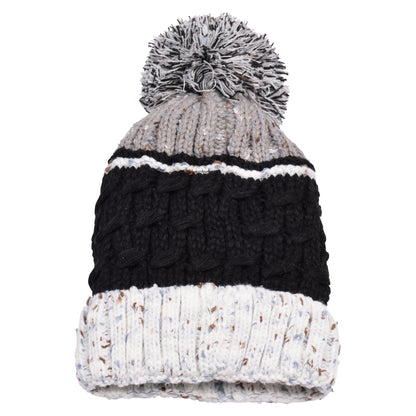 Thin Stripe Pompom Hats - Teddy Fur Fleece Lined