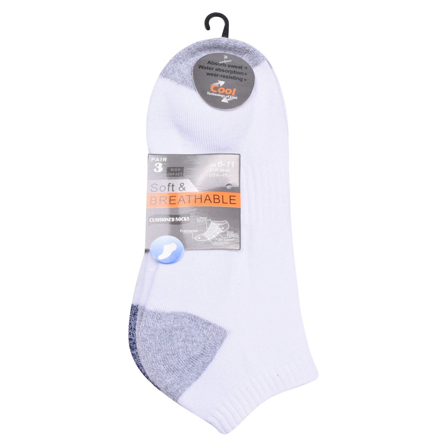 Mens Cushioned Trainer Socks - White H&T (12 Pairs)