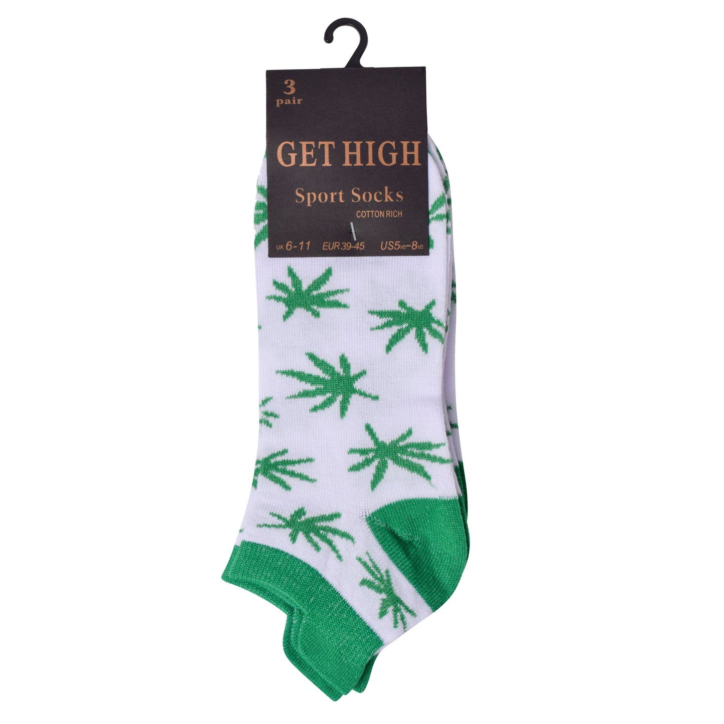 Mens Trainer Socks - White Ganja Leaf (12 Pairs)