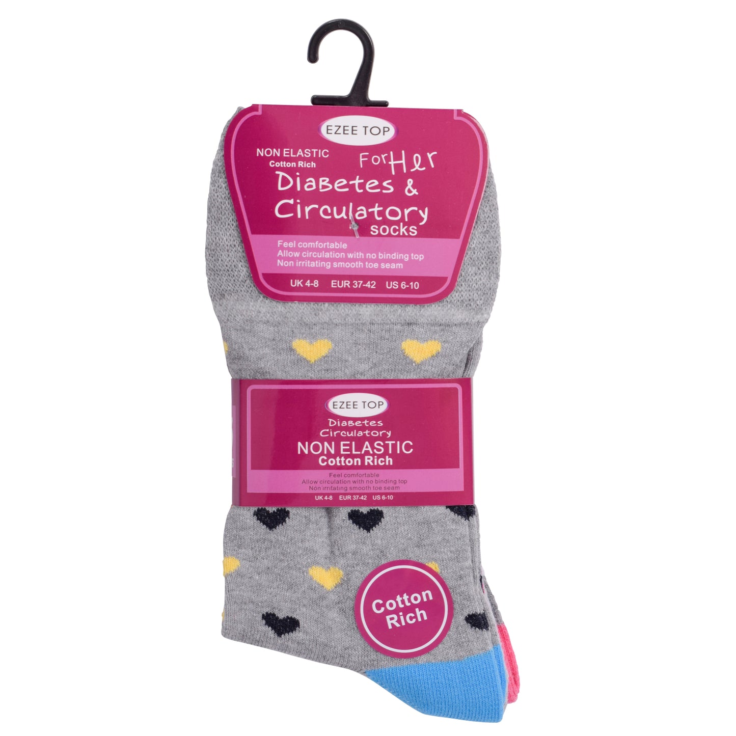 Ladies Non Elastic Diabetic Socks - Grey Patterned (12 Pairs)