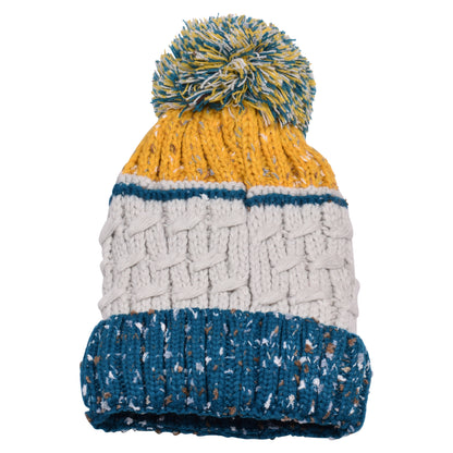 Thin Stripe Pompom Hats - Teddy Fur Fleece Lined