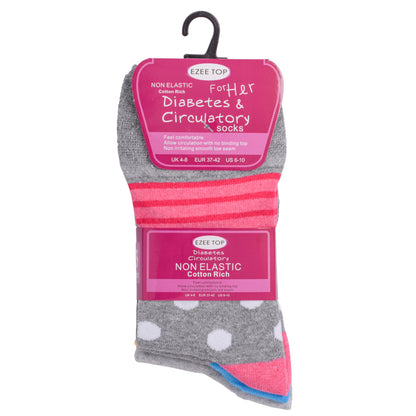 Ladies Non Elastic Diabetic Socks - Grey Patterned (12 Pairs)