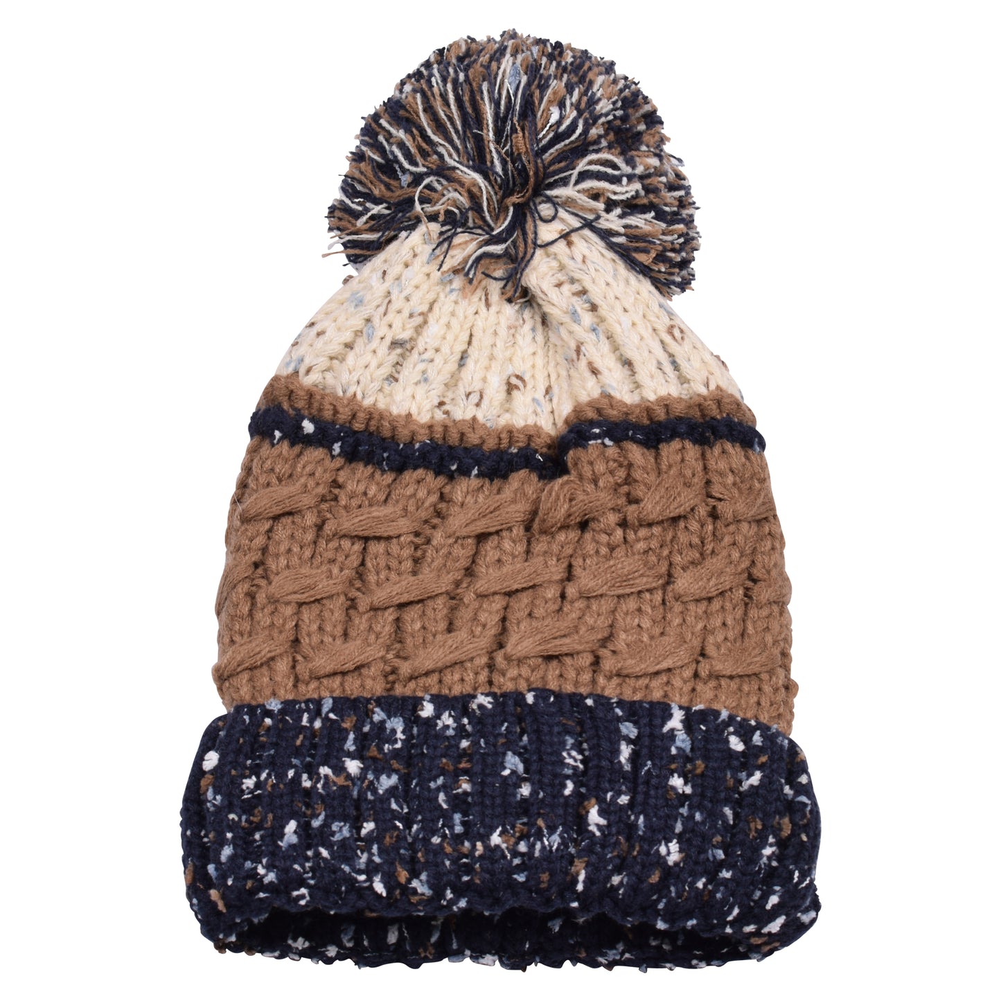 Thin Stripe Pompom Hats - Teddy Fur Fleece Lined