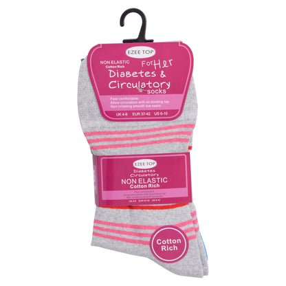 Ladies Non Elastic Diabetic Socks - Grey Patterned (12 Pairs)