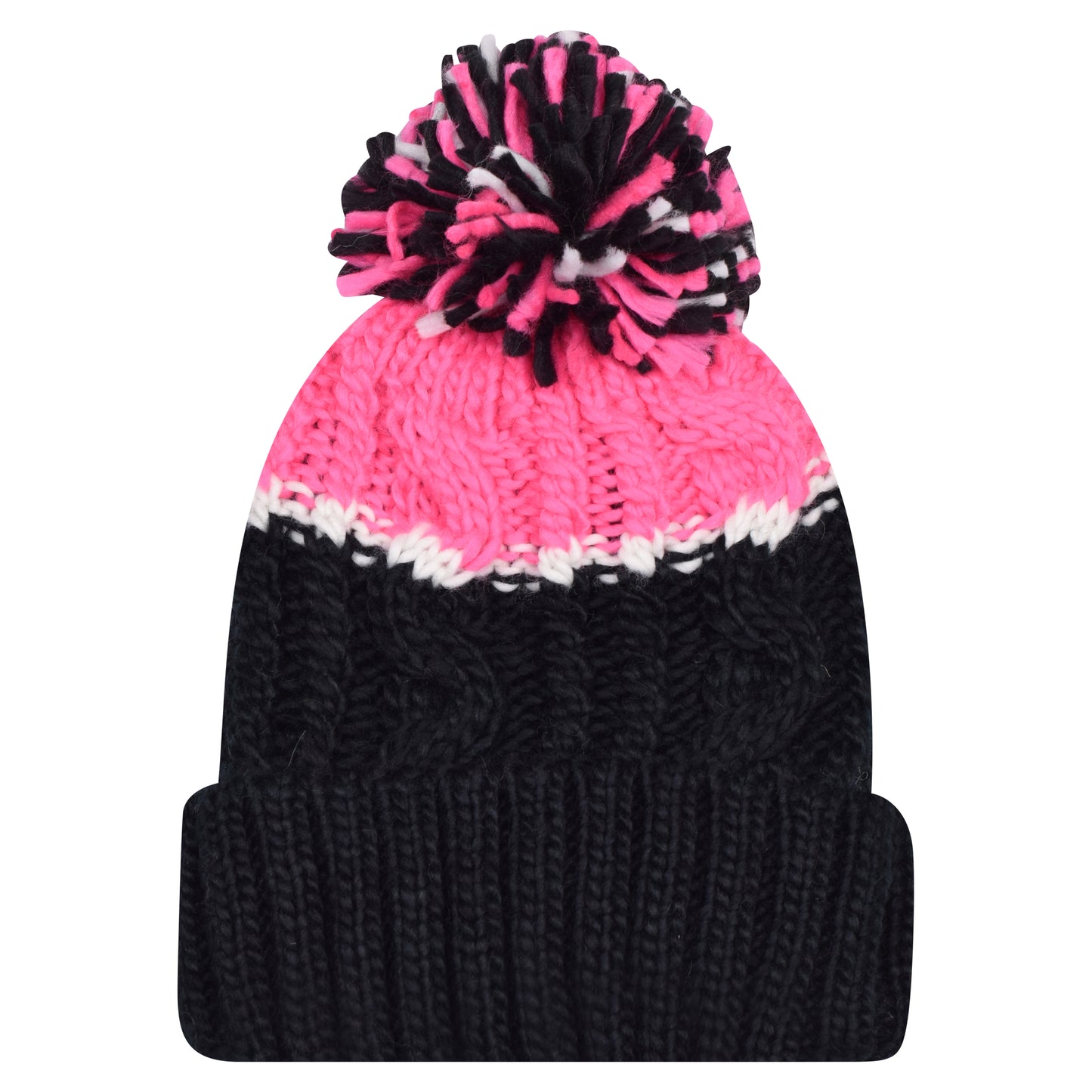 Two Tone Pompom Hats - Teddy Fur Fleece Lined