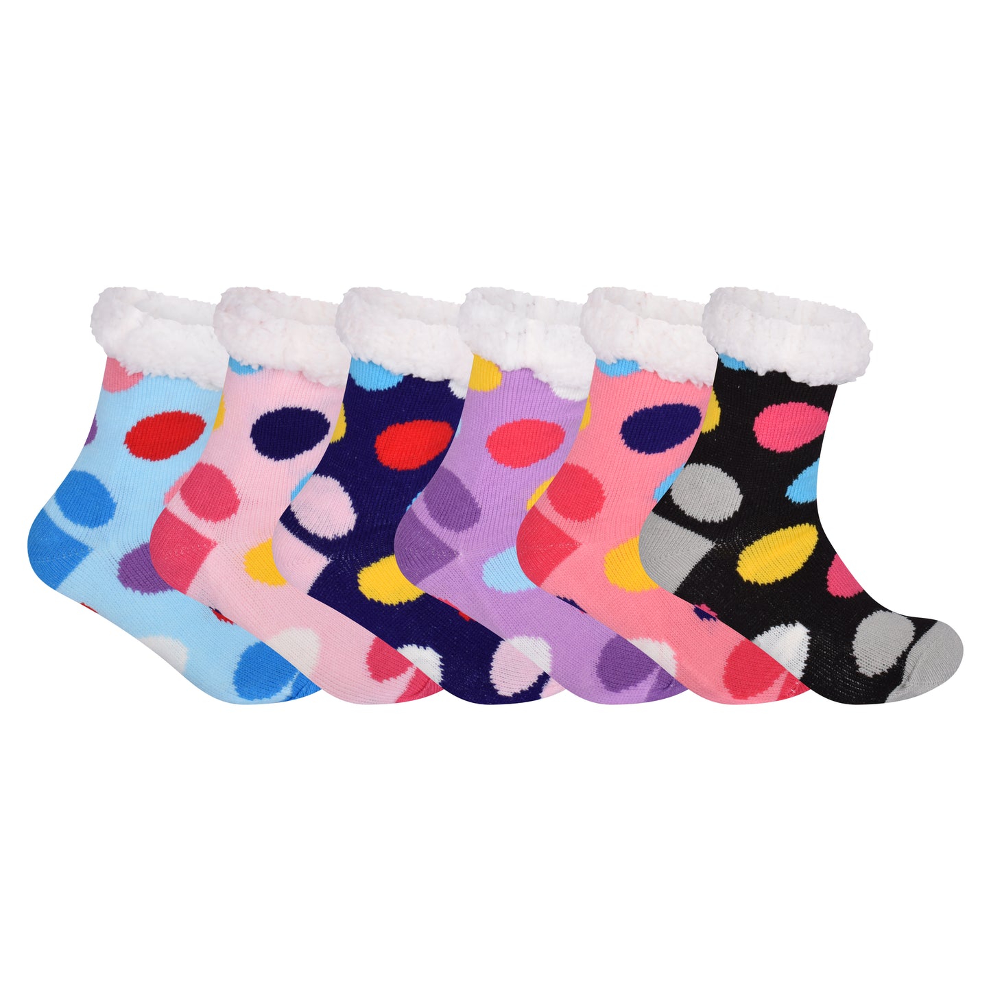 Ladies 4.8 TOG Cosy Slipper Socks - Colourful Polka Dot