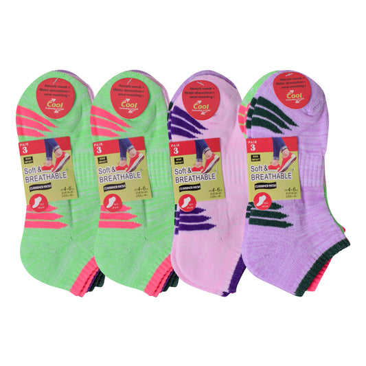 Ladies Cushioned Trainer Socks - Assorted Striped (12 Pairs)