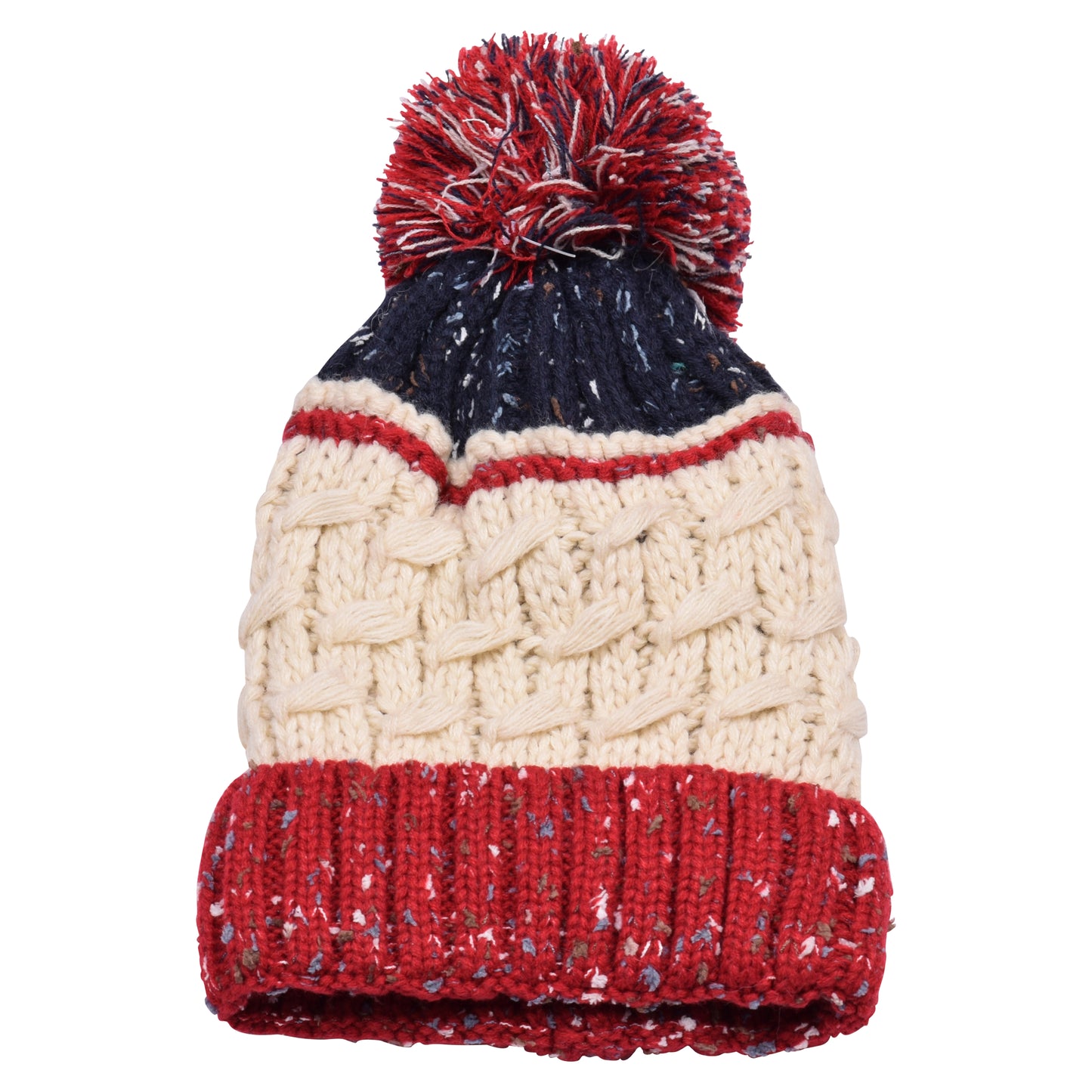 Thin Stripe Pompom Hats - Teddy Fur Fleece Lined