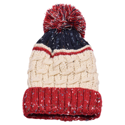 Thin Stripe Pompom Hats - Teddy Fur Fleece Lined