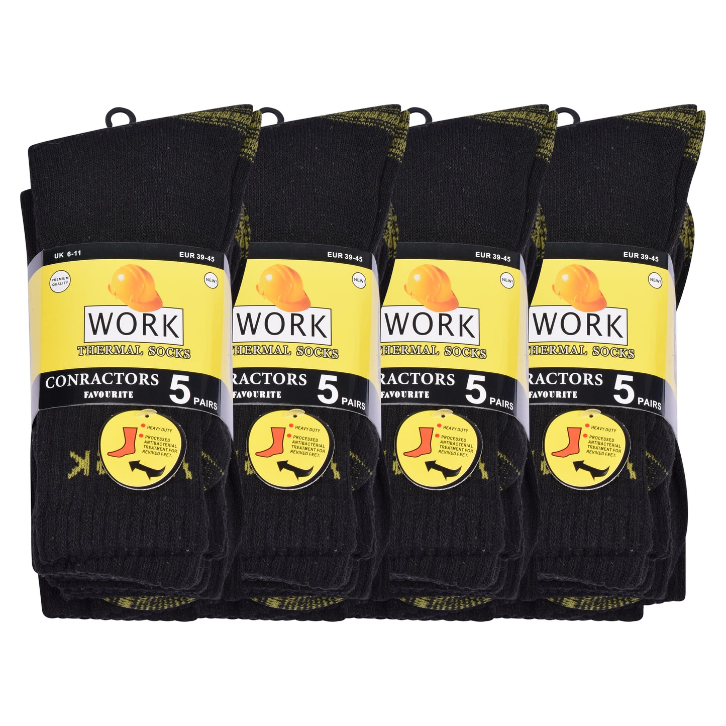 Mens Heavy Duty Chunky 5 Pair Work Socks - Black V10 (20 Pairs)