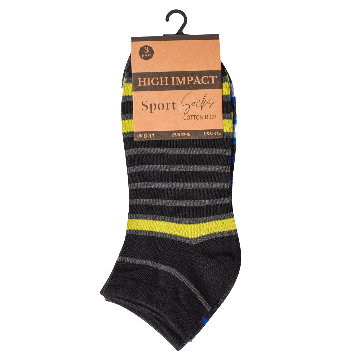 Mens Trainer Socks - Full Stripes (12 Pairs)