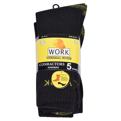 Mens Heavy Duty Chunky 5 Pair Work Socks - Black V10 (20 Pairs)