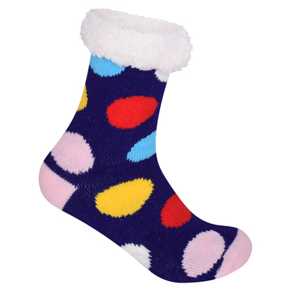 Ladies 4.8 TOG Cosy Slipper Socks - Colourful Polka Dot