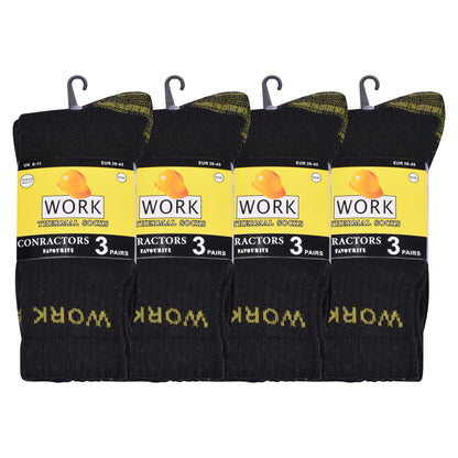 Mens Heavy Duty Chunky Work Socks - Black V11 (12 Pairs)
