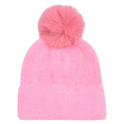 Kids Faux Fur Chenille Pompom Hats – Assorted Colours (Prepacked 12 pcs)