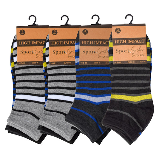 Mens Trainer Socks - Full Stripes (12 Pairs)