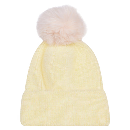 Kids Faux Fur Chenille Pompom Hats – Assorted Colours (Prepacked 12 pcs)