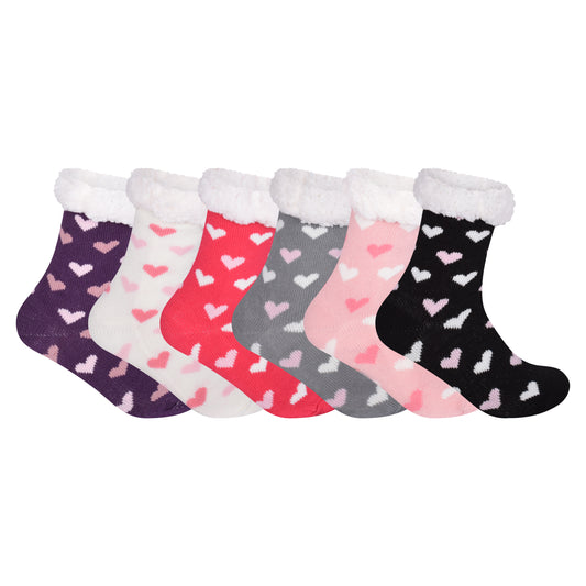 Ladies 4.8 TOG Cosy Slipper Socks - Two Tone Hearts