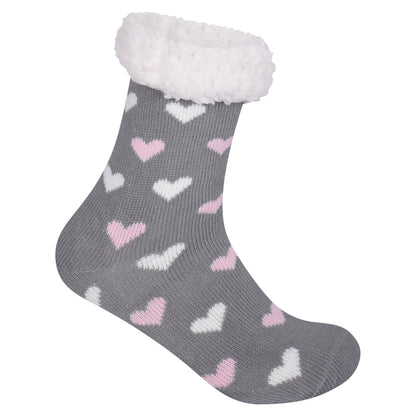 Ladies 4.8 TOG Cosy Slipper Socks - Two Tone Hearts