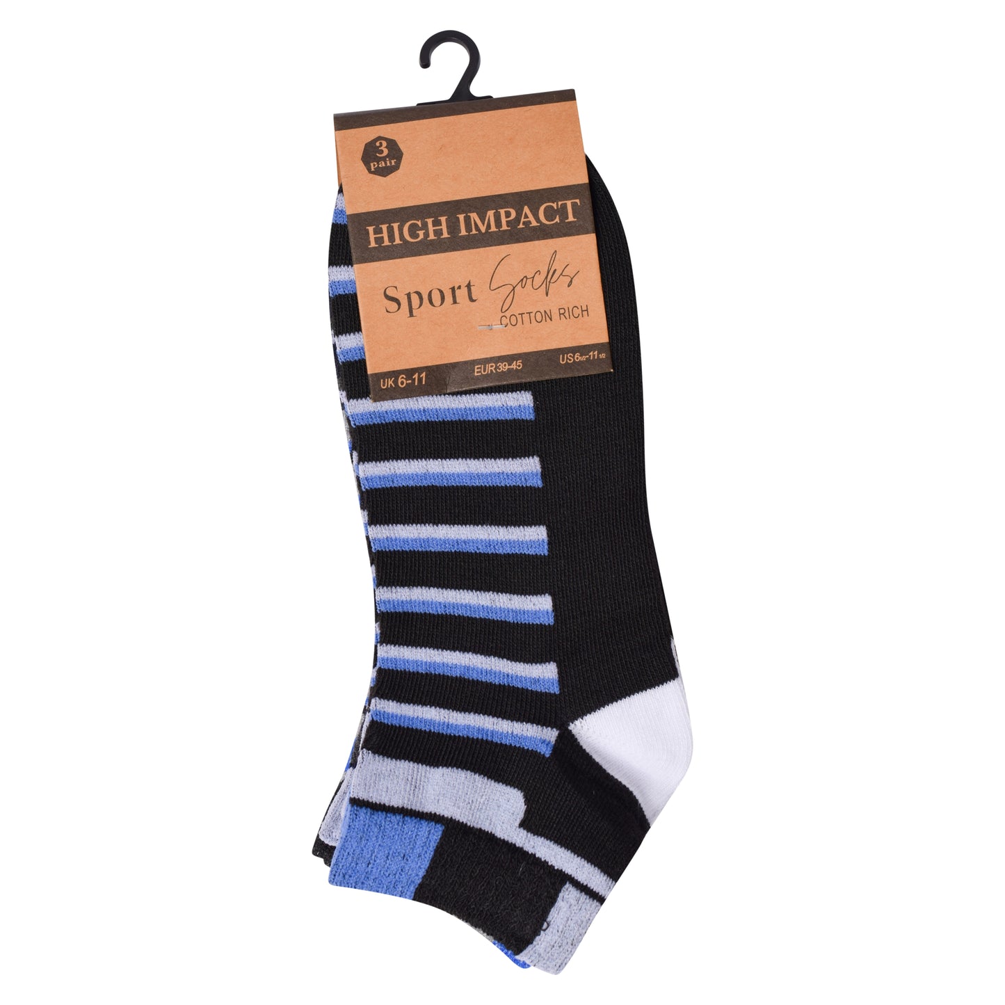 Mens Trainer Socks - Top Striped (12 Pairs)
