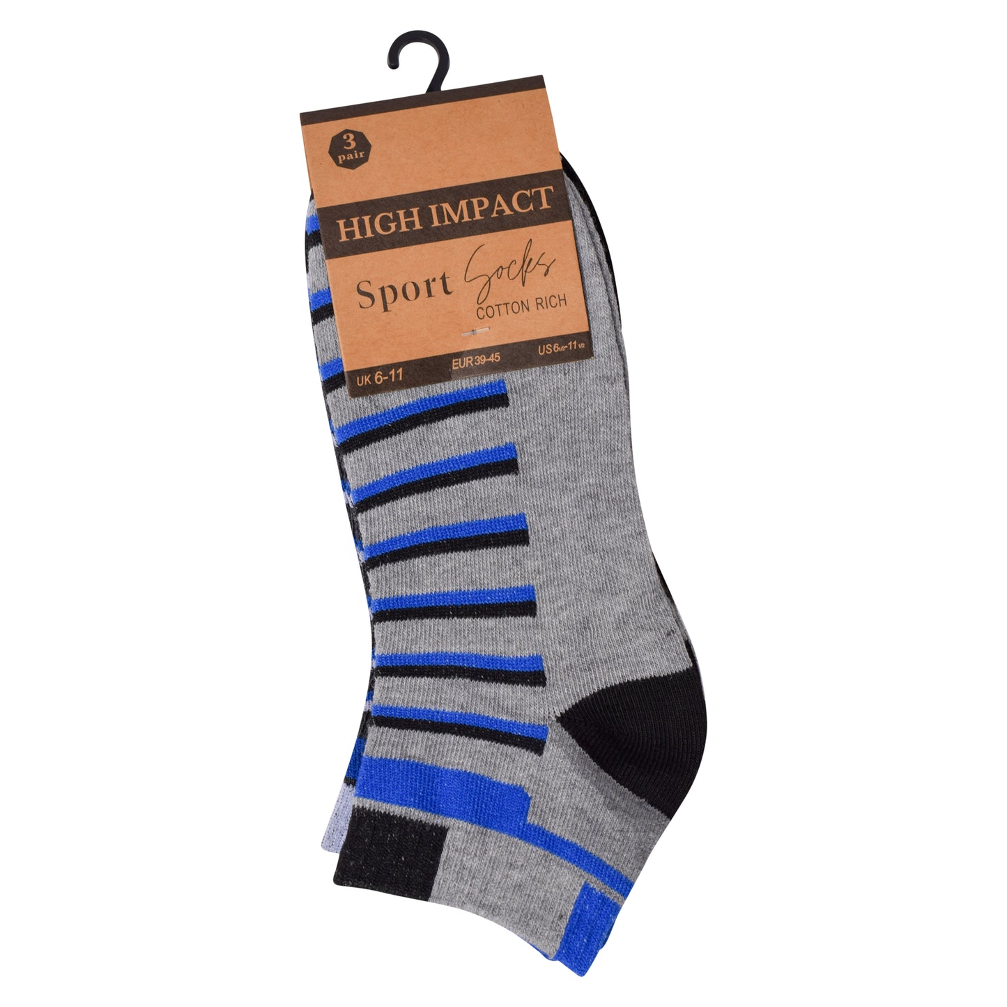 Mens Trainer Socks - Top Striped (12 Pairs)