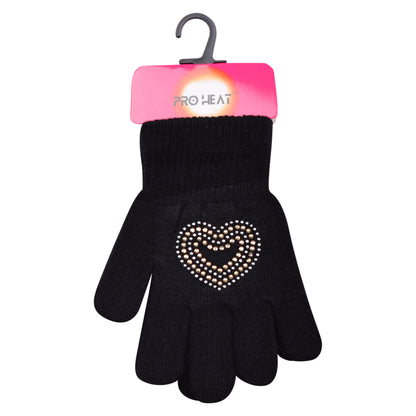 PRO HEAT™ Kids Thermal Magic Gloves - Rhinestone Heart (Assorted Colours)