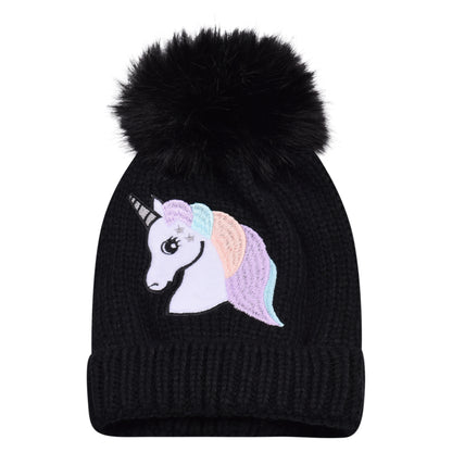 Kids Unicorn Fur-Lined Pompom Hats – Assorted Colours (Prepacked 12 pcs)