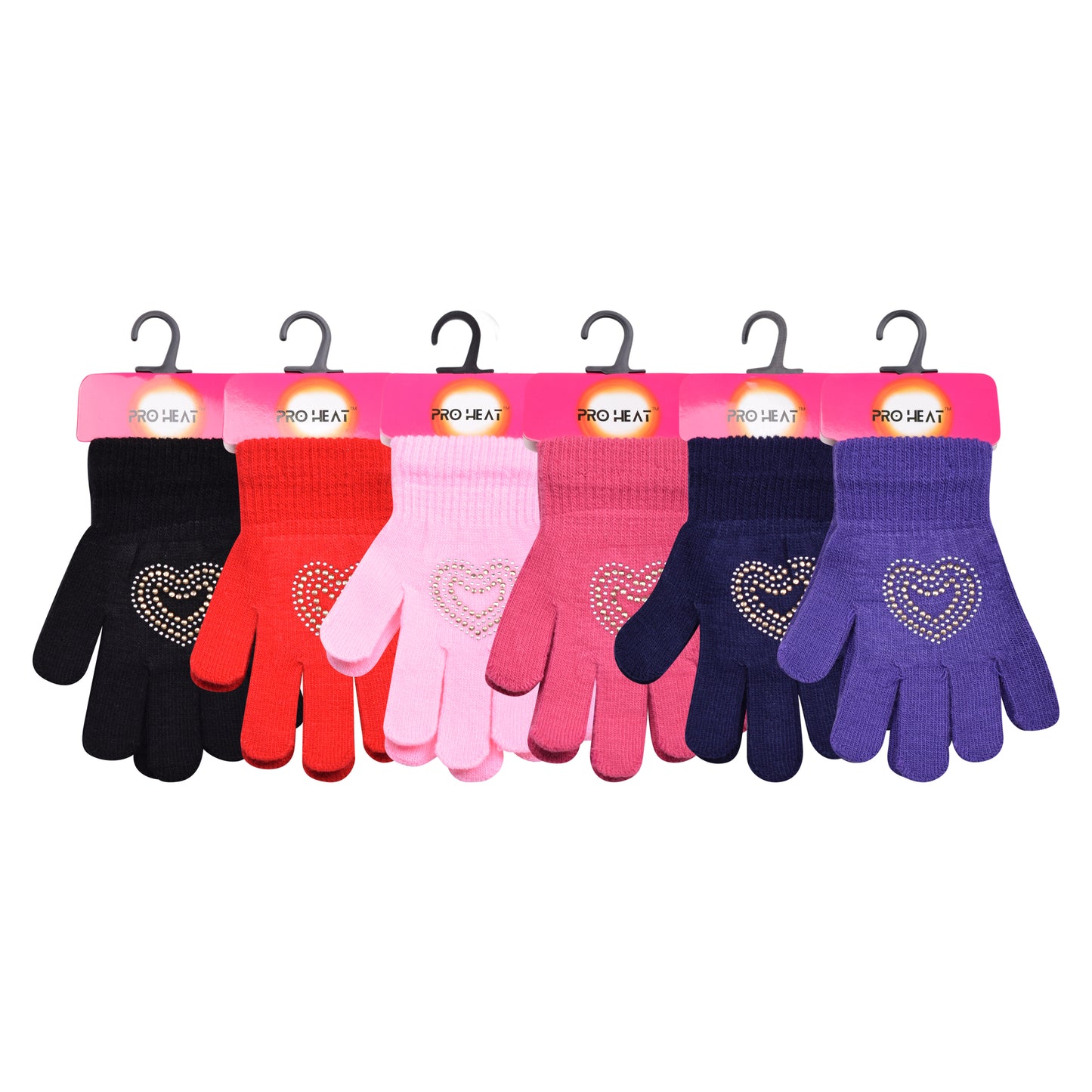 PRO HEAT™ Kids Thermal Magic Gloves - Rhinestone Heart (Assorted Colours)