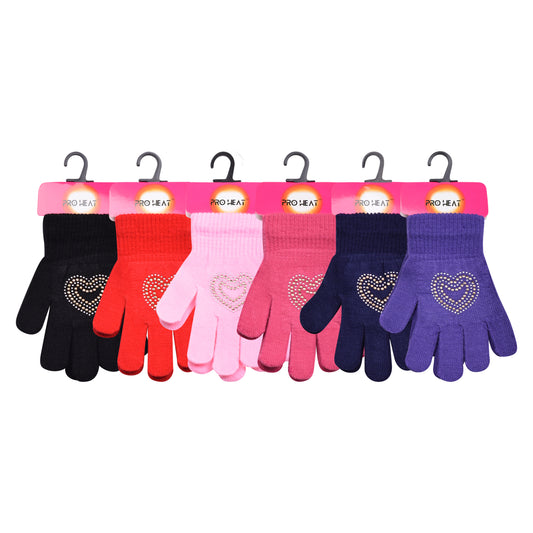 PRO HEAT™ Kids Thermal Magic Gloves - Rhinestone Heart (Assorted Colours)