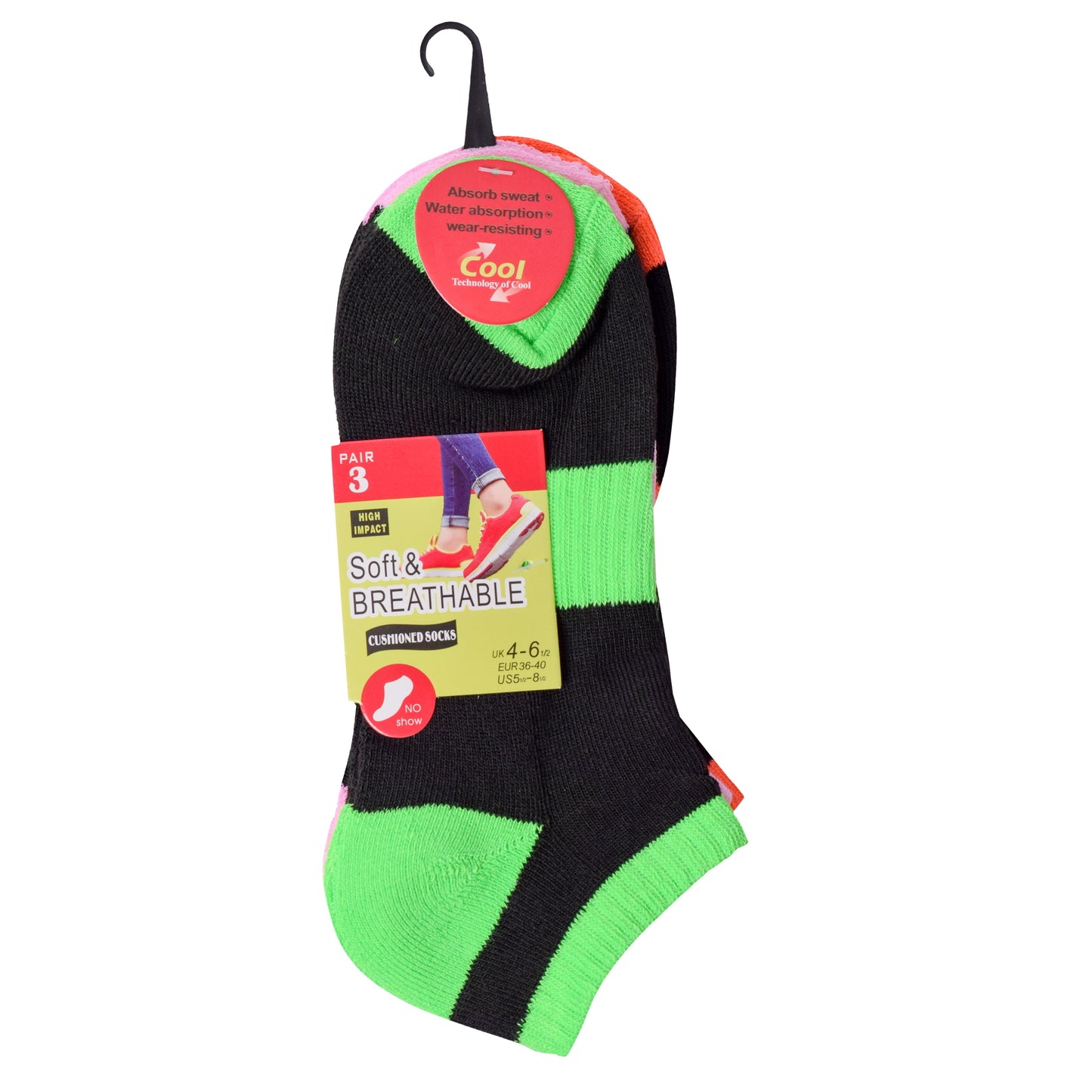 Ladies Cushioned Trainer Socks - Black/Assorted (12 Pairs)