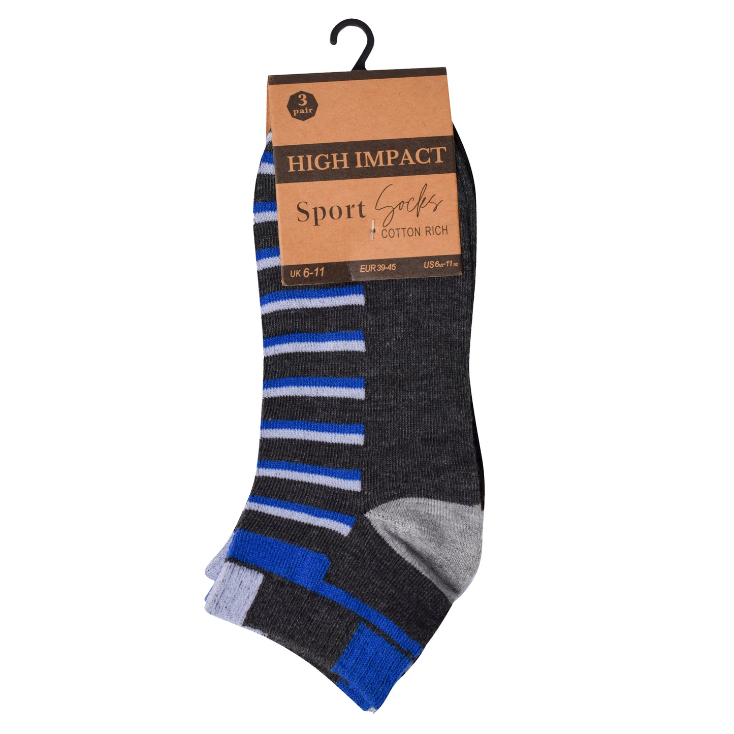 Mens Trainer Socks - Top Striped (12 Pairs)