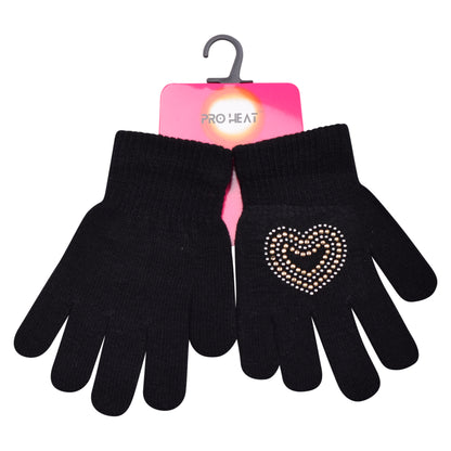 PRO HEAT™ Kids Thermal Magic Gloves - Rhinestone Heart (Assorted Colours)