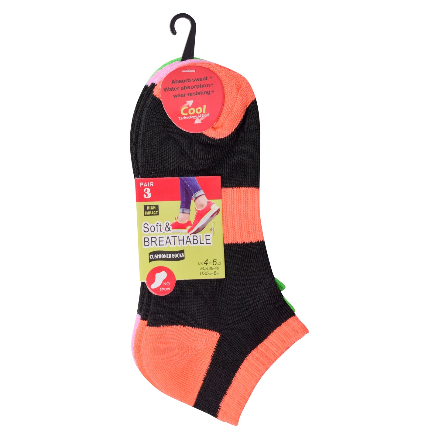 Ladies Cushioned Trainer Socks - Black/Assorted (12 Pairs)