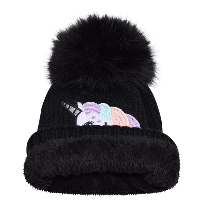 Kids Unicorn Fur-Lined Pompom Hats – Assorted Colours (Prepacked 12 pcs)