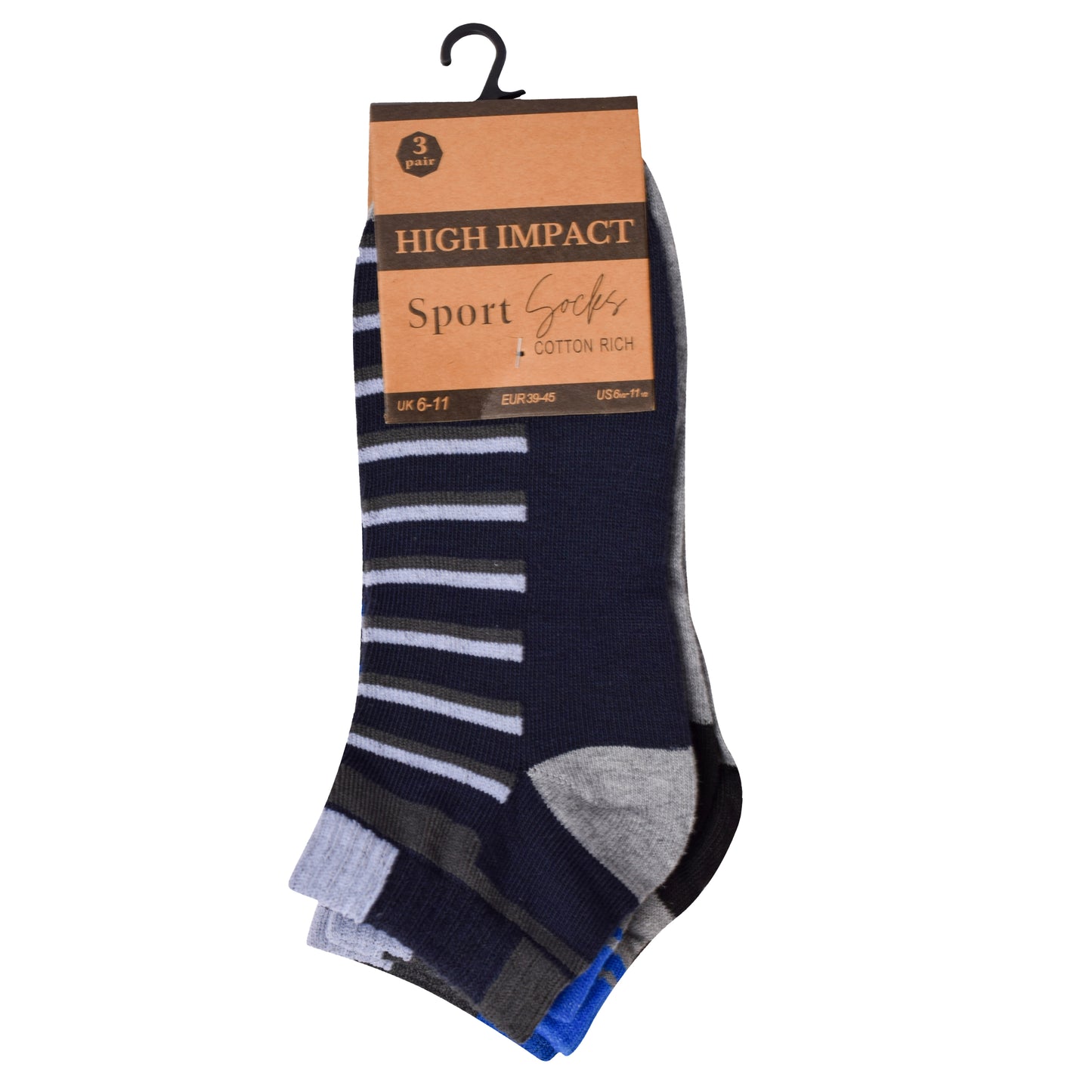 Mens Trainer Socks - Top Striped (12 Pairs)